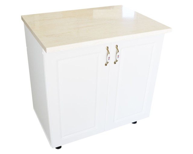 Masca pentru chiuveta cu 2 usi 80 cm Zebra, alb/MDF Alb Lucios, cu blat Travertin, 80 x 85 x 60 cm